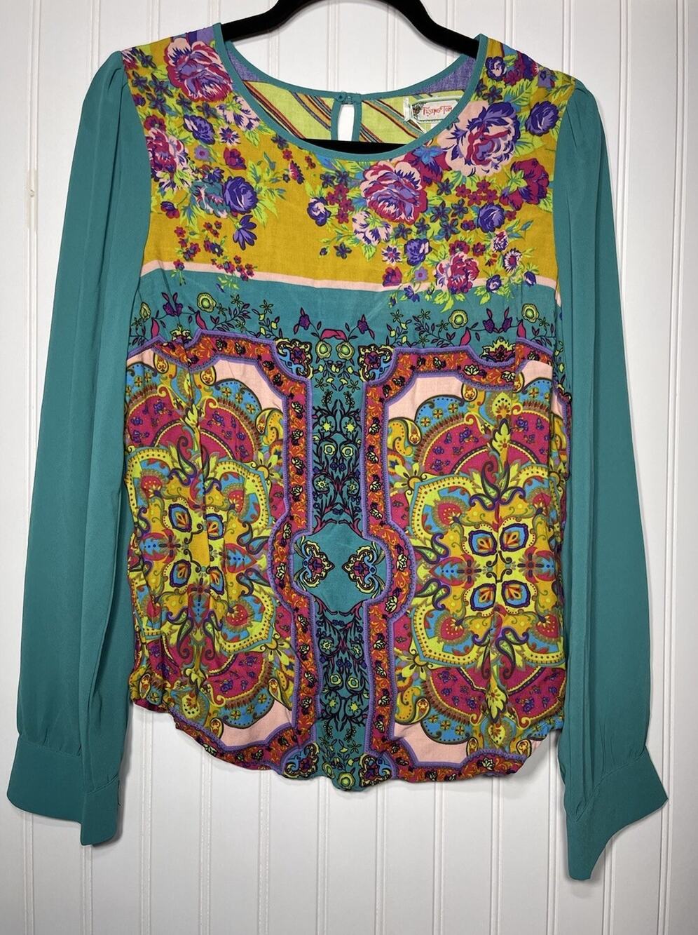 Flying Tomato Floral Blouse Top Size Small Long Sleeve Rayon